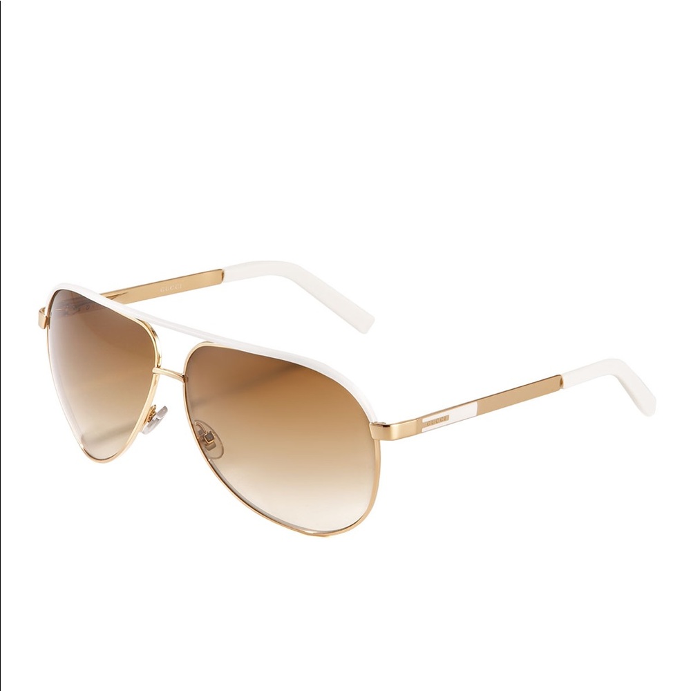 Authentic Gucci White & Gold Aviator Sungl…